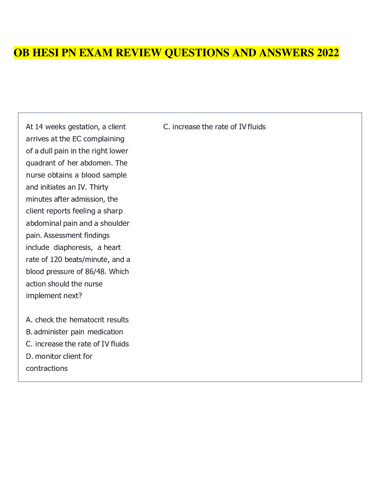 Preview image for HESI PN OB EXAM  PACK BEST FOR  2022 EXAM REVIEW 2 versions
